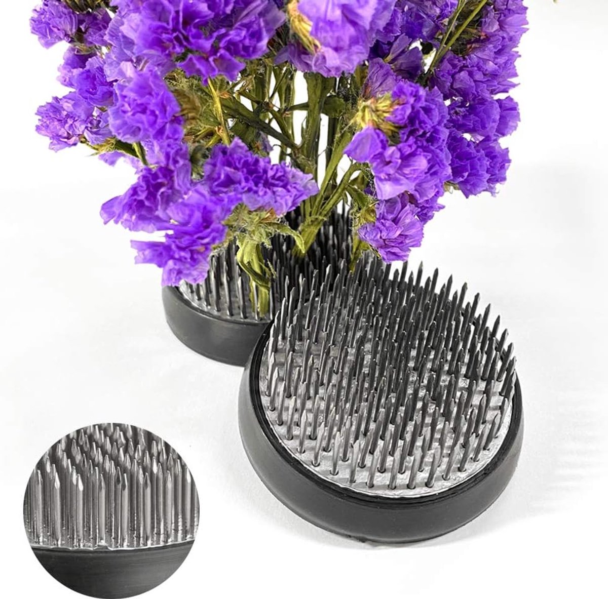 SnelShoppen - Floral Frog Ronde Holder voor Bloemen met Schuim - 5cm - 2 Stuks - RVS met 127 Naalden - Ideaal voor Bloemstukken, Feesten en Tuindecora