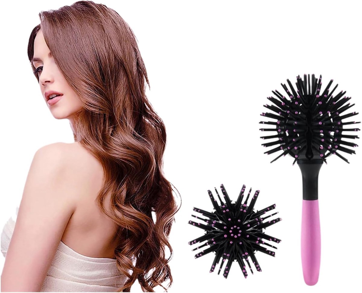 SnelShoppen - 3D Rond Haarborstel Kam - 360° Bal Haar Styling Tool voor Makkelijk Ontklitten, Volume en Krullen, Geschikt voor Alle Haartypes