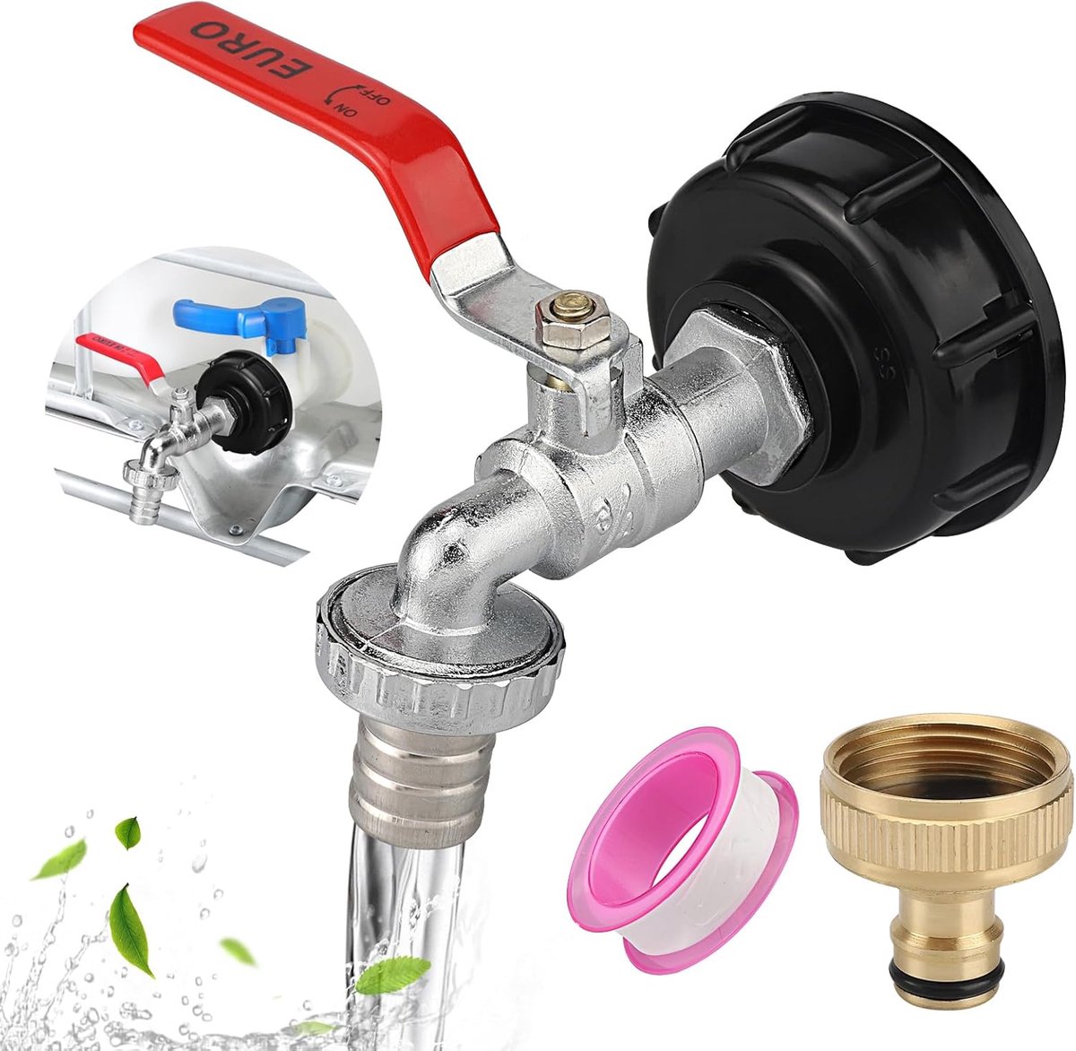 SnelShoppen - IBC Tank Tap 1000 L Adapter S60X6 3/4 Inch Messing Aluminium Kogelklep voor Regenwater Tank Accessoires Tuin