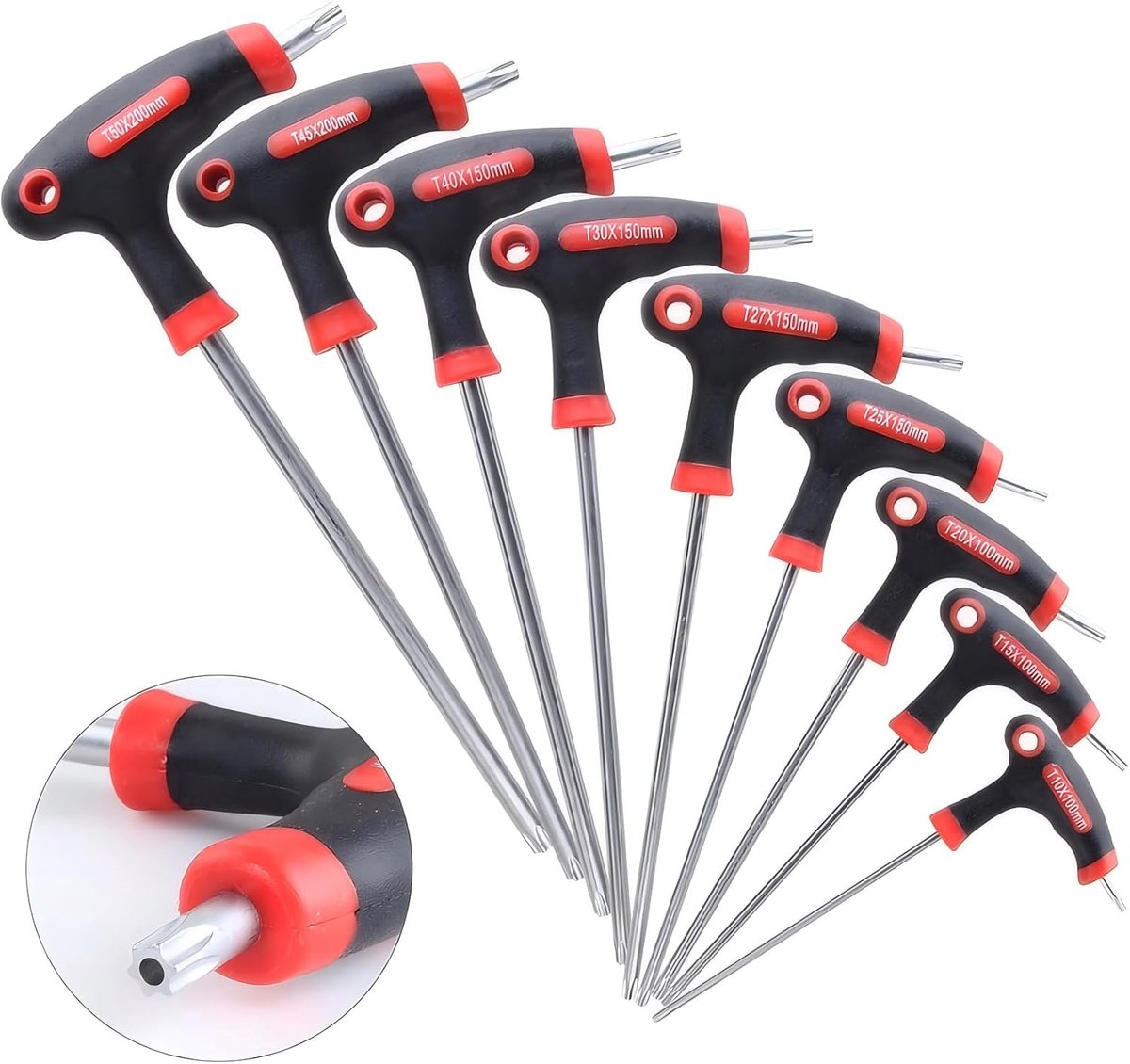 SnelShoppen - 9-delige T-Handle Sleutelset, Torx Sleutels T10-T50, Chrome Vanadium Staal, Dubbelzijdig Ontwerp, Ideaal voor Klussen, Onderhoud en Repa