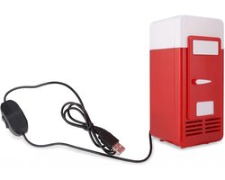 SnelShoppen - Mini Koelkast USB 5V 10W - Draagbare Fridge voor Dranken, Koelen en Verwarmen - Compacte Frigo voor Kantoor, Garage, Kampeer, Rood/Zwart