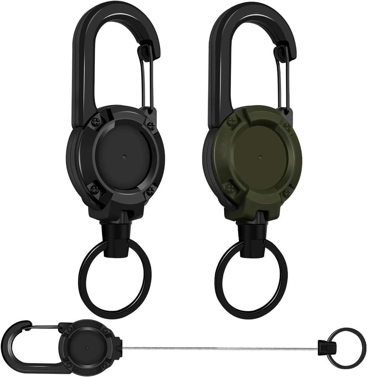 SnelShoppen - Set van 2 Roll-Up Badgehouders met 70cm Stalen Kabel, Retractable Sleutelhangers voor Professioneel Gebruik, Outdoor, Feest, Camping