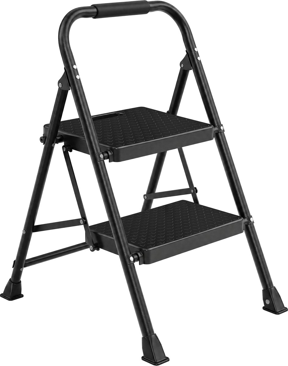 Opvouwbare trap - 2-treden opvouwbare ladder van staal - 54,5 x 46,5 x 79 cm - Zwart