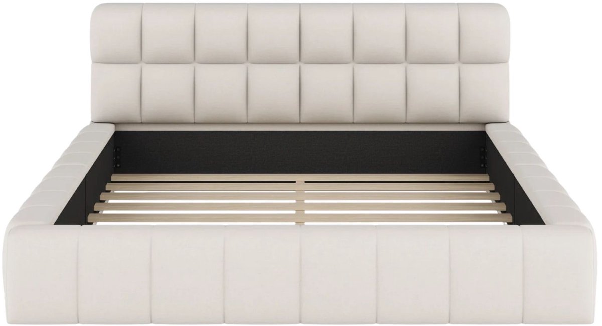 Happiq Gestoffeerd Tweepersoonsbed 140x200 cm Beige - met Lattenbodem, Hoofdbord