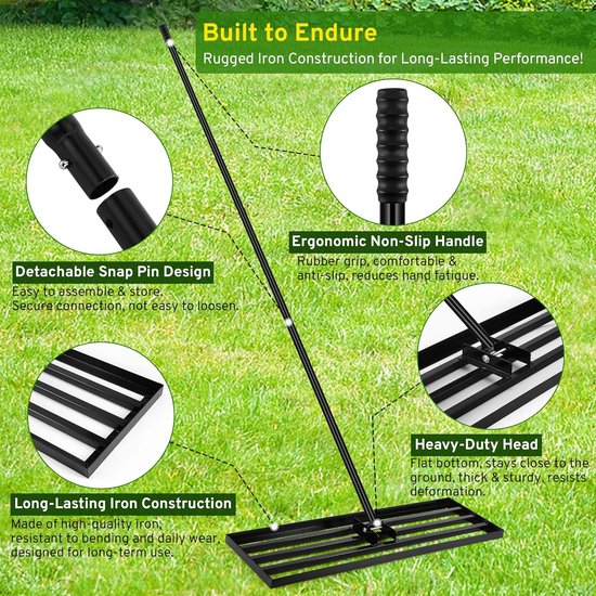 SnelShoppen - Heavy Duty Grond Egalisatie Riek, 90 x 30 cm, Verstelbare 210 cm Handgreep, Tuinonderhoud, Grond- en Zandverspreider voor Tuin en Golfba van Snelshoppen — afbeelding 2