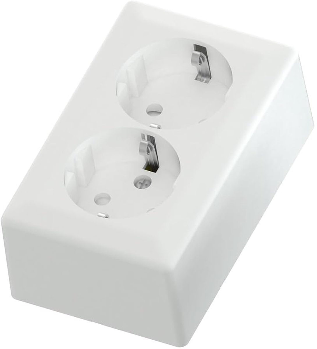 SnelShoppen - Euro Classic 2-Weg Stopcontact, 2 Schuko Opbouwstopcontact, 250 V 16 A, 103 x 65 mm Uitgang, Wit