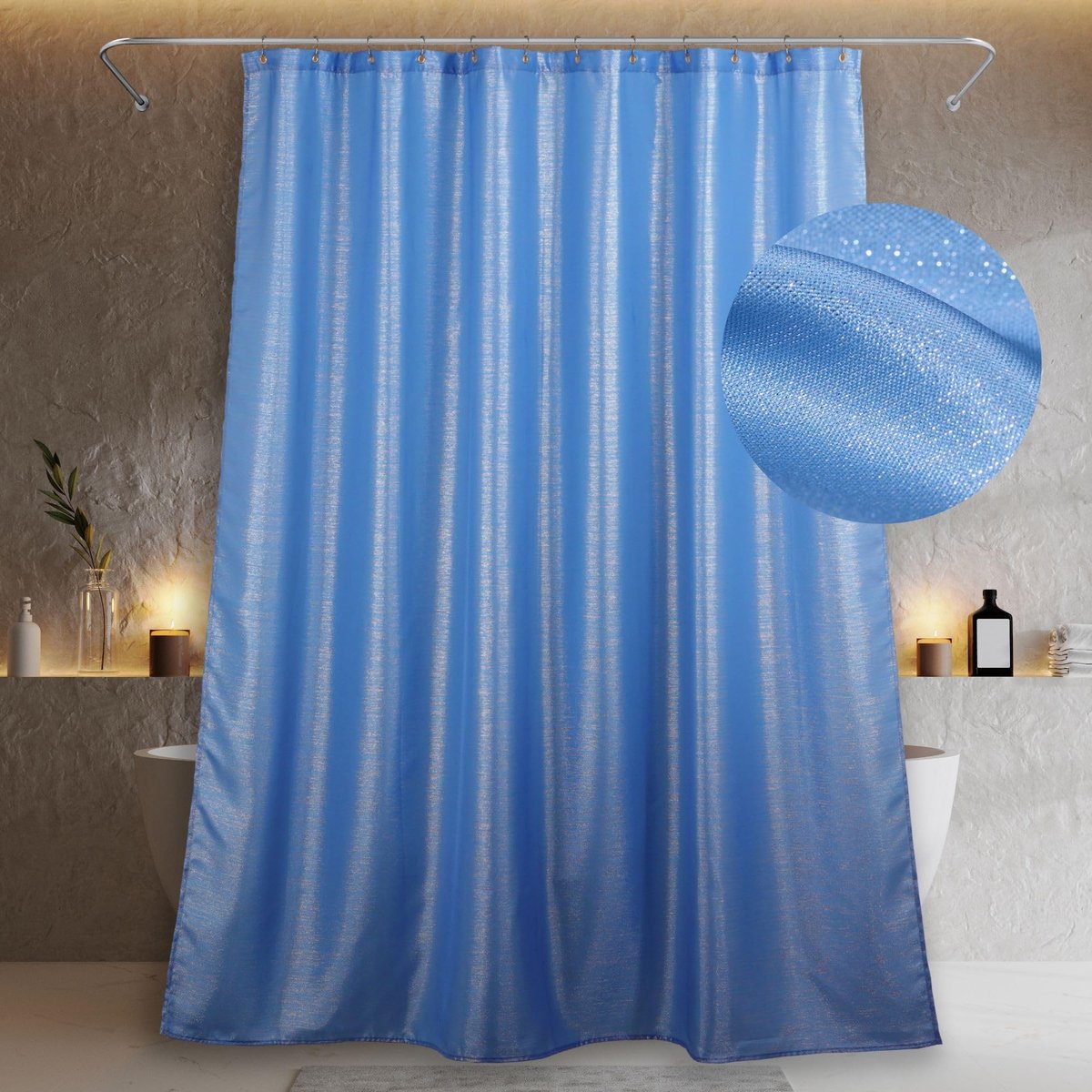 Omgoods - Bling Bling Douchegordijn met Blauwe Glitters 183 cm