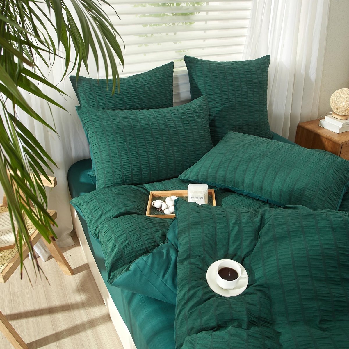 Omgoods - Seersucker Bedlinnen Set 135 x 200 cm in Donkergroen