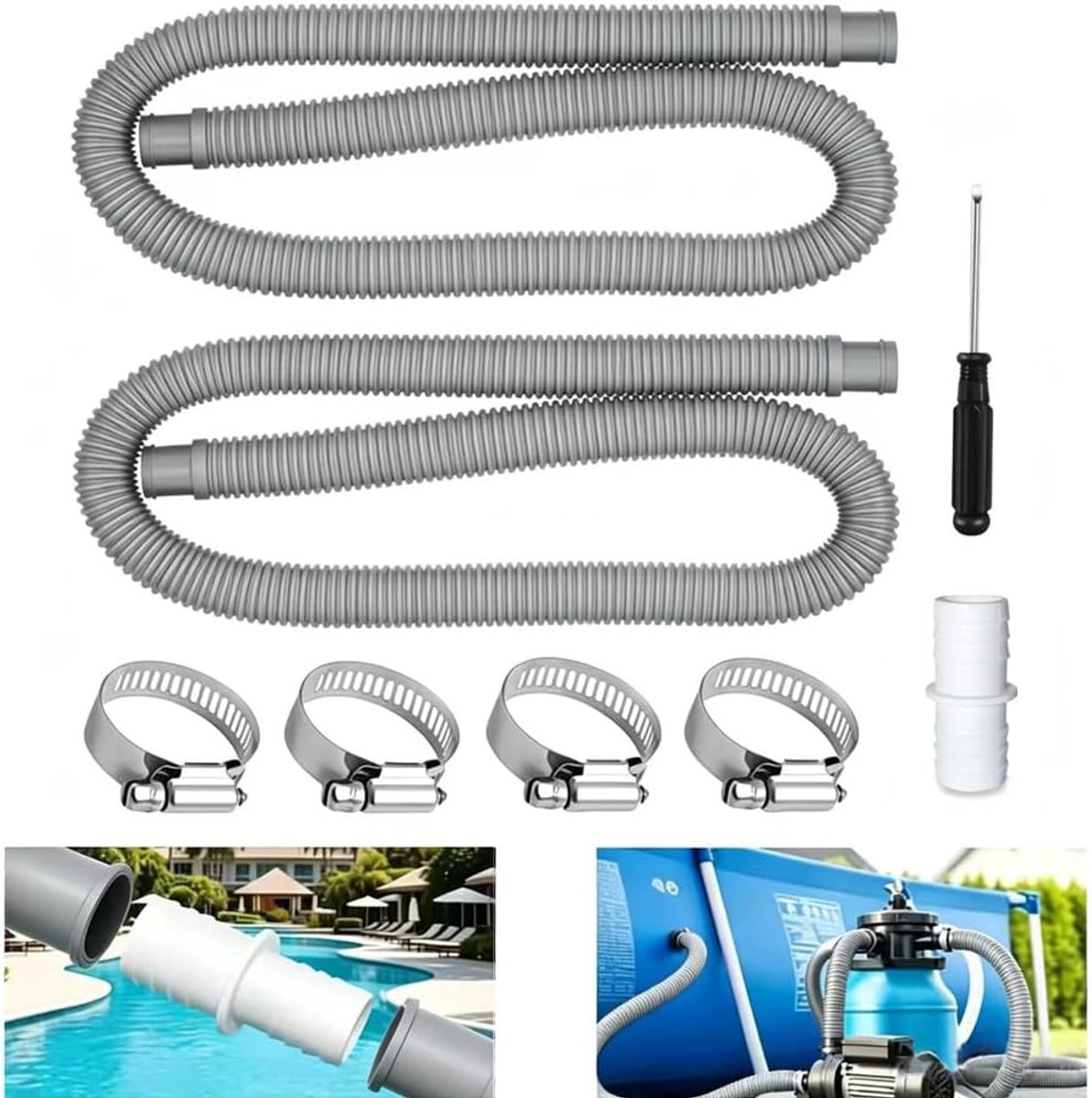 Reserveslang voor zwembad, 32 mm, zwembadslang 32 mm, 1,5 m, zwembadpomp, reserveslang, reserveslang voor het zwembad, zwembadaccessoires, slang 32 mm, zwembadaccessoires