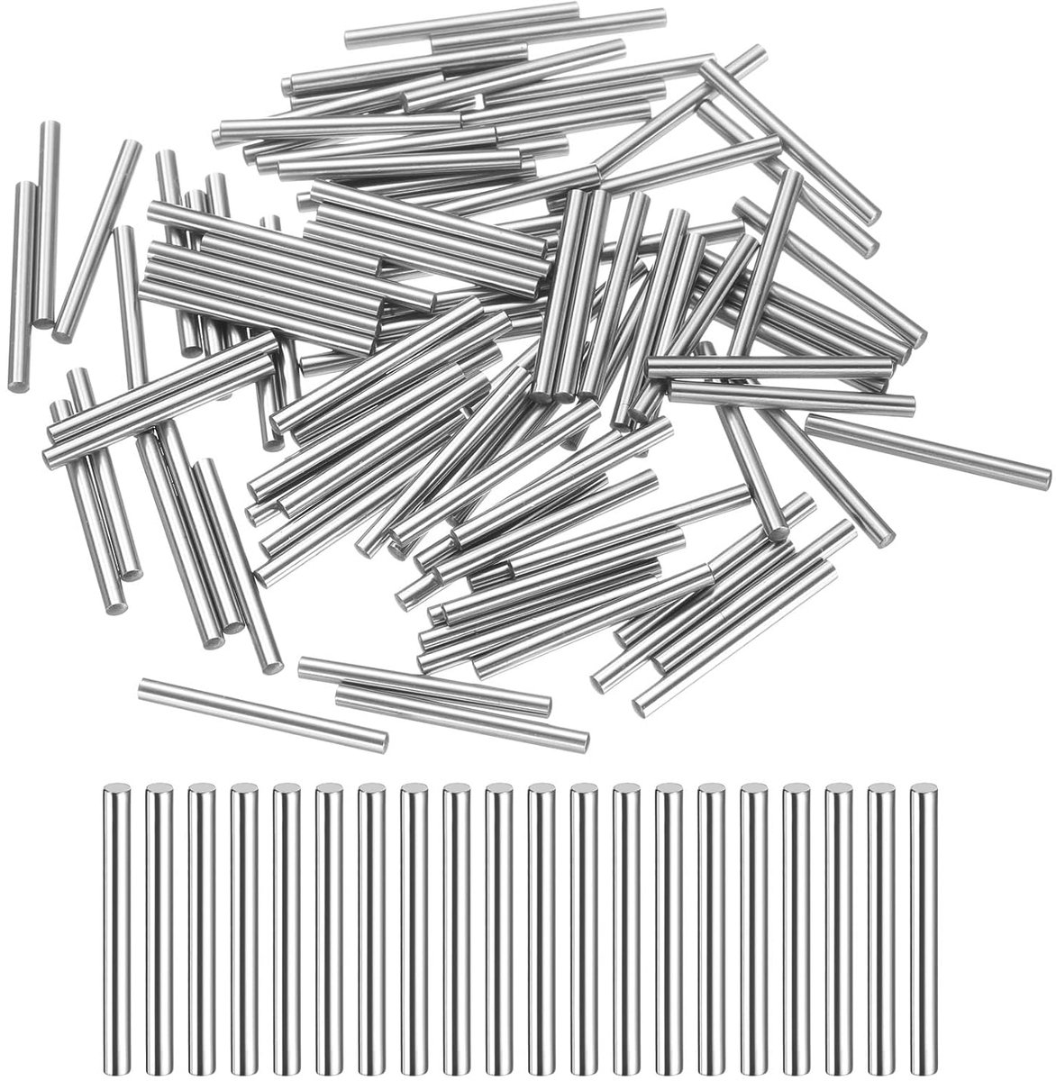 100 stuks cilinderstiften, roestvrij, 2 x 25 mm spanpen, paspoorstift, zilverkleurig, metalen stiften, metalen stiften, plugpennen, bouten, metaal voor doe-het-zelf, meubels