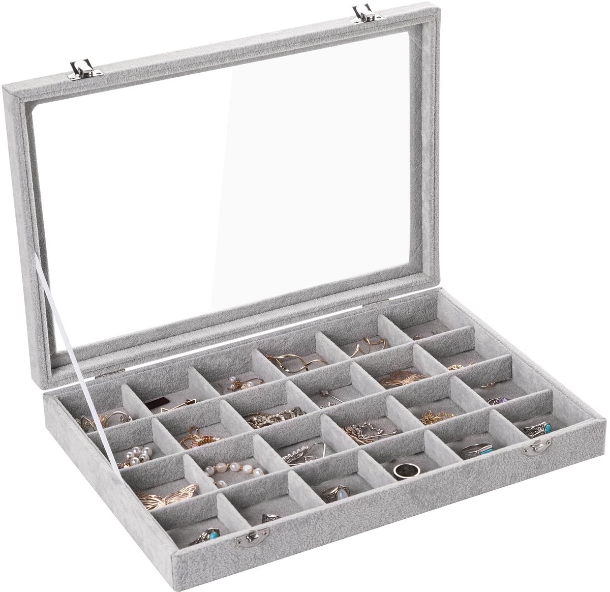 Omgoods - Juwelen Tray - 24 Compartimenten met Transparante Deksel