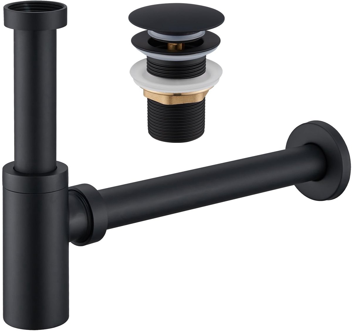 Omgoods - Siphon met Afvoer voor Wasbak zonder Overloop - Zwart Mat