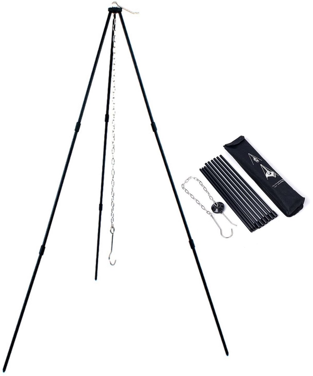 Omgoods- Kookstatief Opvouwbaar - Aluminiumlegering - Lichtgewicht - Verstelbare Ketting - Draagtas - Duurzaam en Temperatuurbestendig - Kampeerstatief
