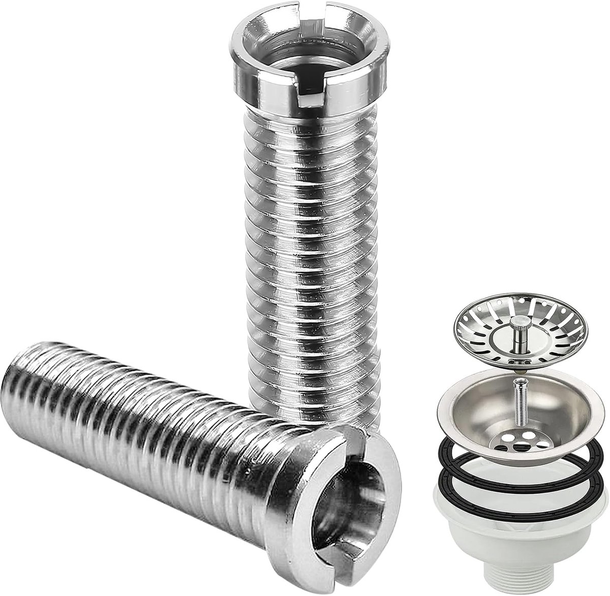 2 stuks holle schroefspoelbak, M12 x 45 mm roestvrij staal, holle schroef, spoelbak, reserveonderdelen, zilveren wastafelschroeven voor zeefkorfventielen en afvoergarnituur, accessoires