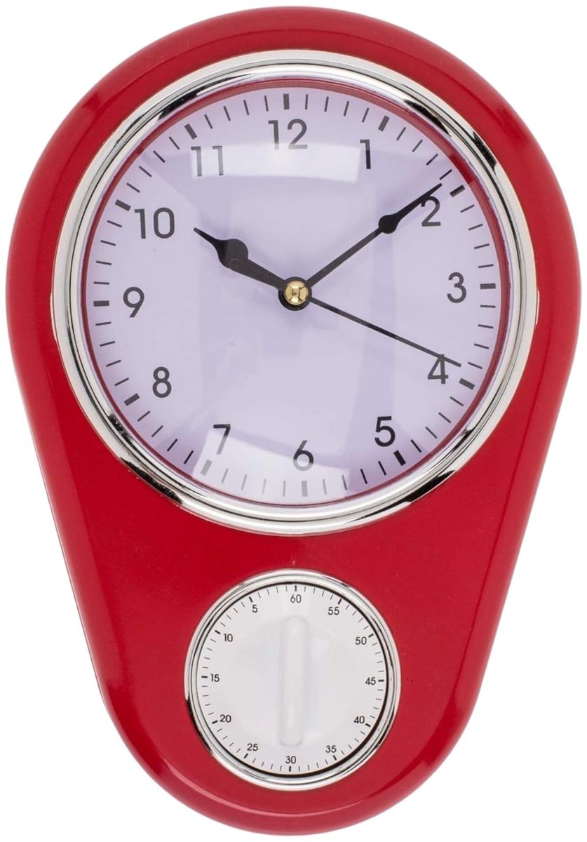 Omgoods- Keukenwandklok met 60 minuten timer - Retro Wandklok - Eierwekker - Praktisch Design - Batterij aangedreven - Blikvanger voor de keuken