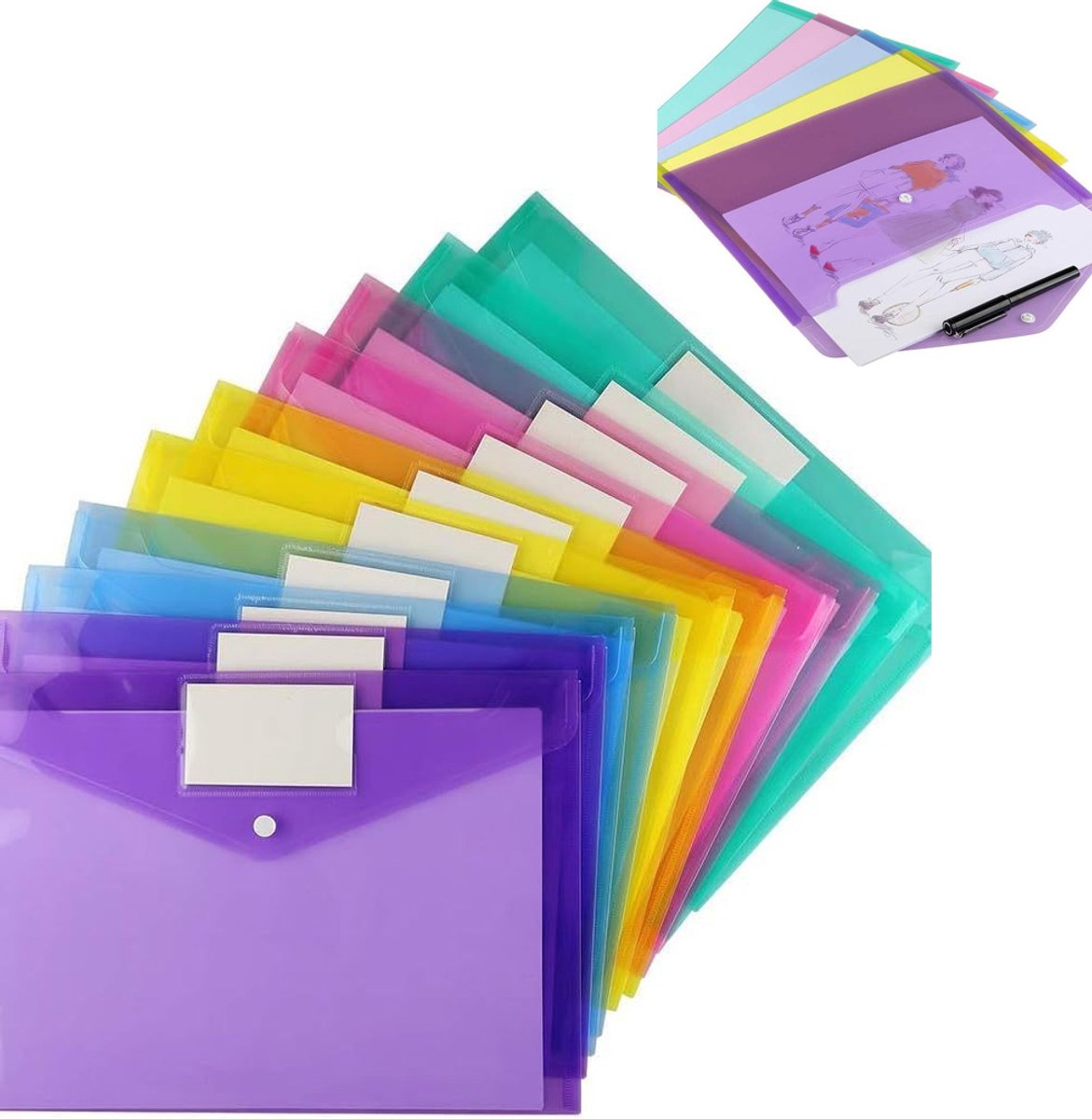 10 stuks Documentenmap - Documententas - Documentmappen - A4 Formaat - Opbergtas - Documentenhouders - Transparante - Waterdichte ritszakken - Geschikt voor school, kantoor en op reis - 33*23cm