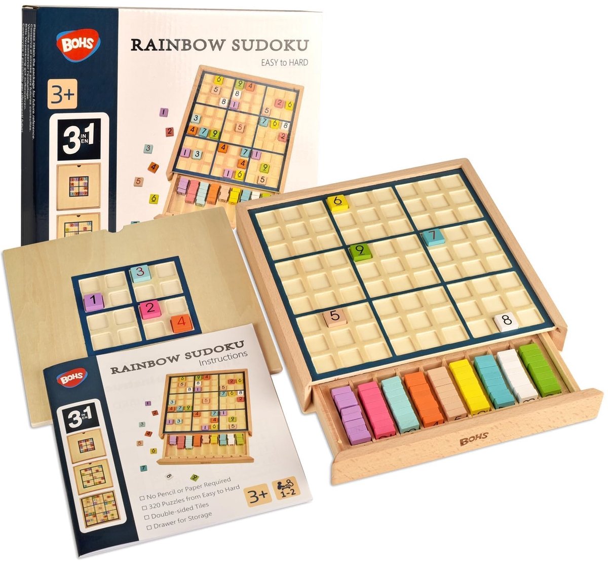 Omgoods - Houten Regenboog Sudoku voor Kinderen - 3-in-1 Spellen