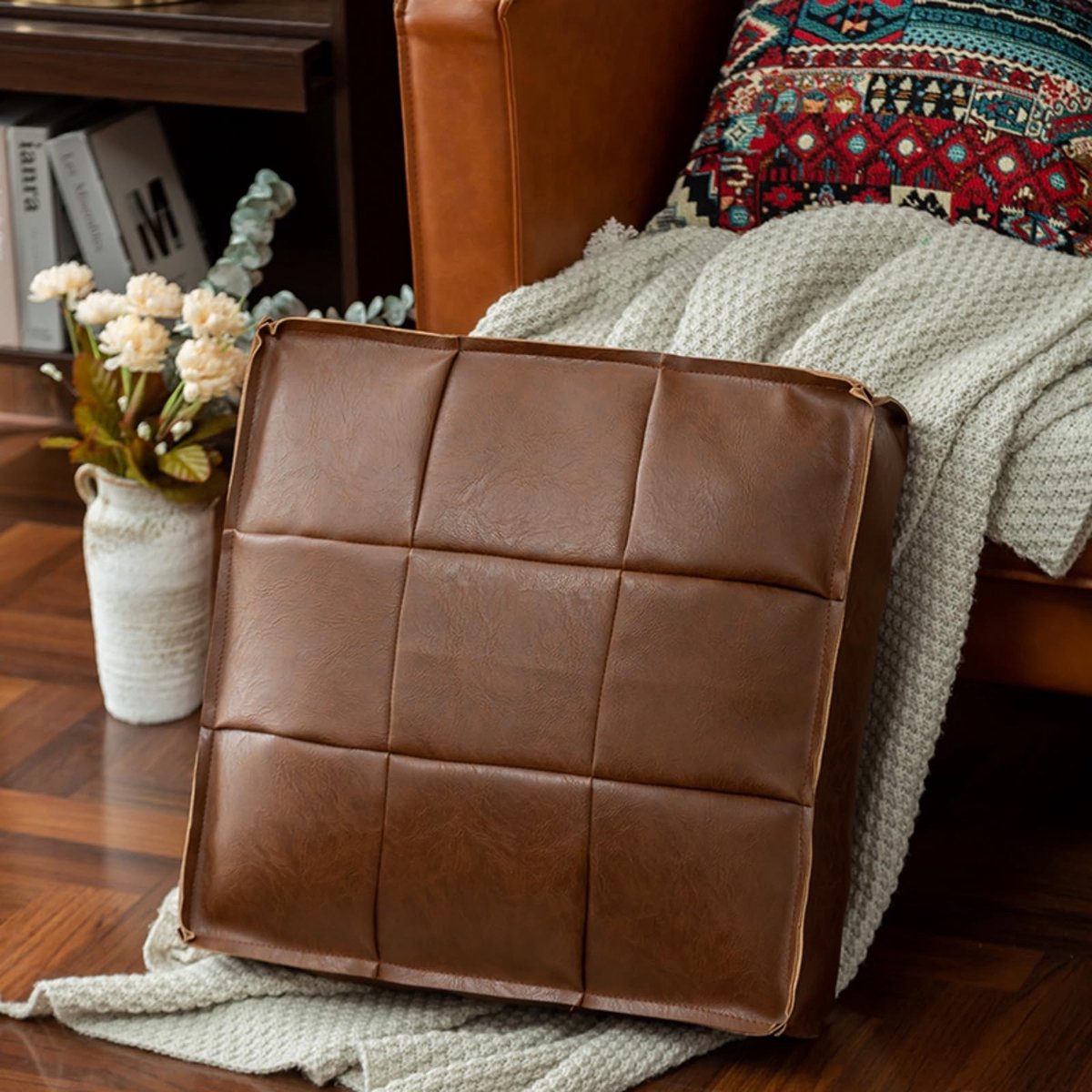 Omgoods - PU Leren Vloerkussen - 45 x 45 x 15 cm - DIY Pouf