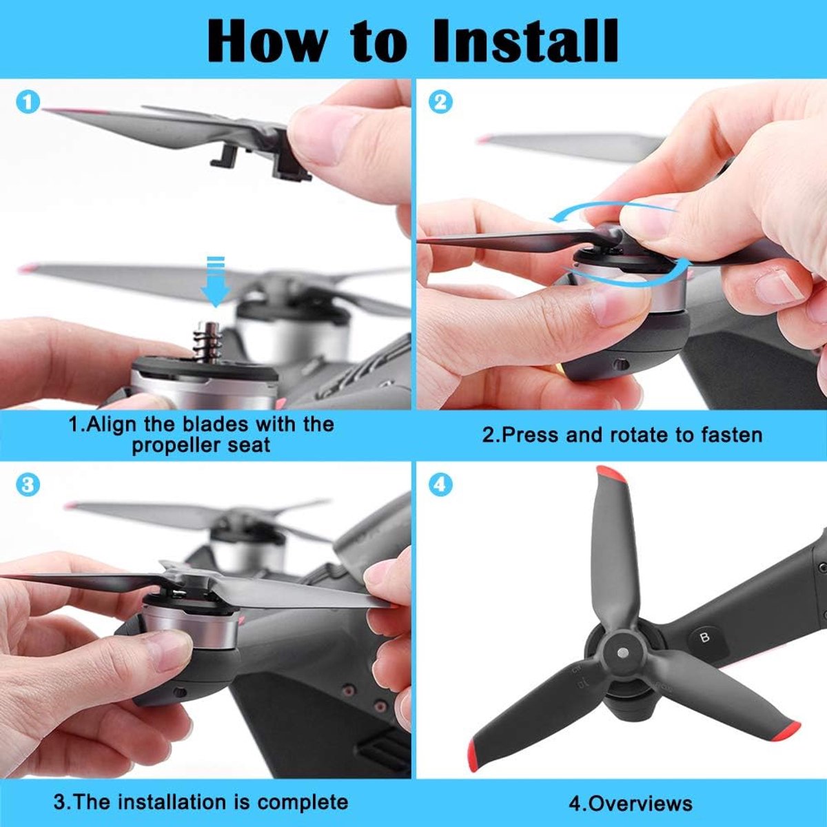 2 paar FPV-propellers compatibel met DJI FPV Combo-drone, SENHAI-propellersvleugels voor weergave-drone UAV-quadcopter met 4K-camera - rode rand – foto 3