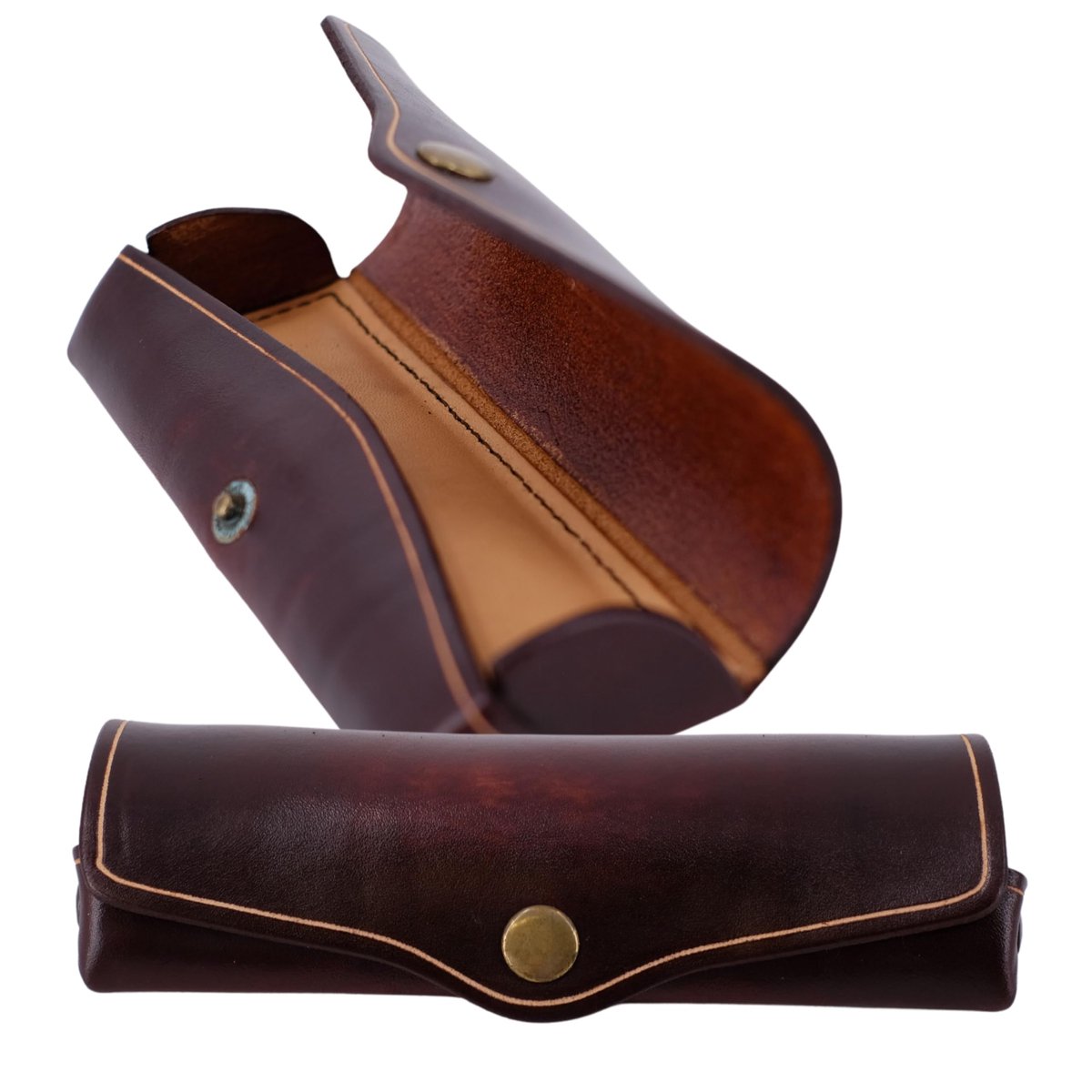 SnelShoppen - Bruine rechthoekige brillenkoker uniseks van echt leer, 16x8x3 cm, stijlvolle bescherming voor zonnebrillen en leesbrillen, ideaal voor