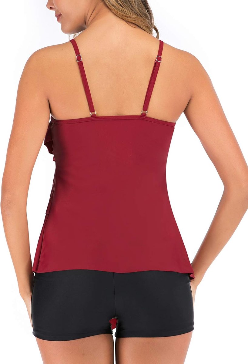 2 Stuk Tankini Badpakken Volant Gedrukt Top Met Boyshorts Plus Size Badmode Badpak