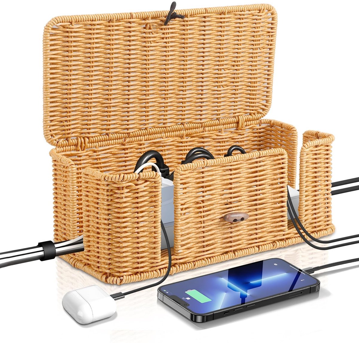 Omgoods - Handgemaakte Rattan Kabelbox - Kabelbeheer voor Onder Bureau