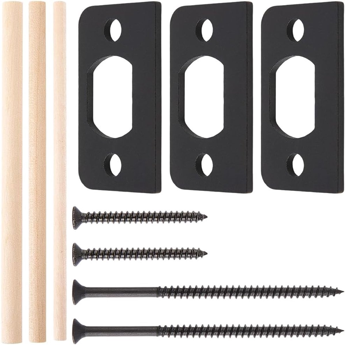 3 x verstelplaat voor deurslot met schroeven, 1-1/4 inch x 2-1/4 inch, zwart, vervanging voor deurgrendel, deurgrendel, sluitplaten van staal, 3,2 x 5,7 cm
