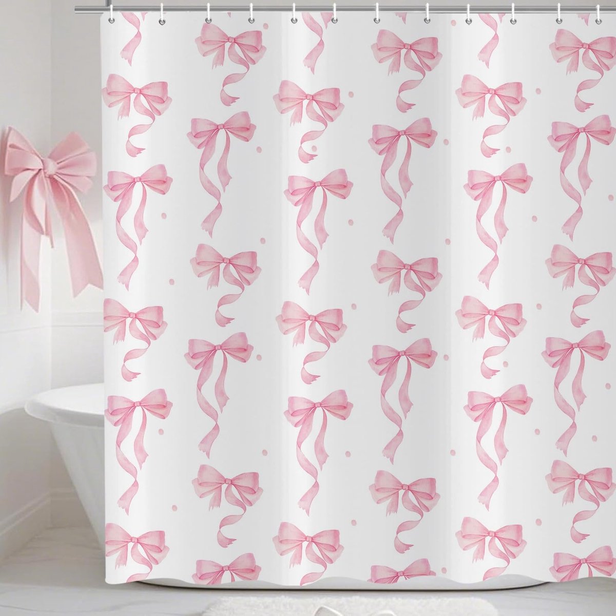Omgoods - Schattig Roze Douchegordijn met Strik 180 x 200 cm