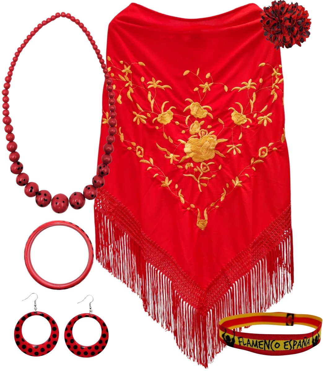 Omgoods - Manila Sjaal met Accessoires, Inclusief Bloemige Haarspeld en Flamingo Sieraden