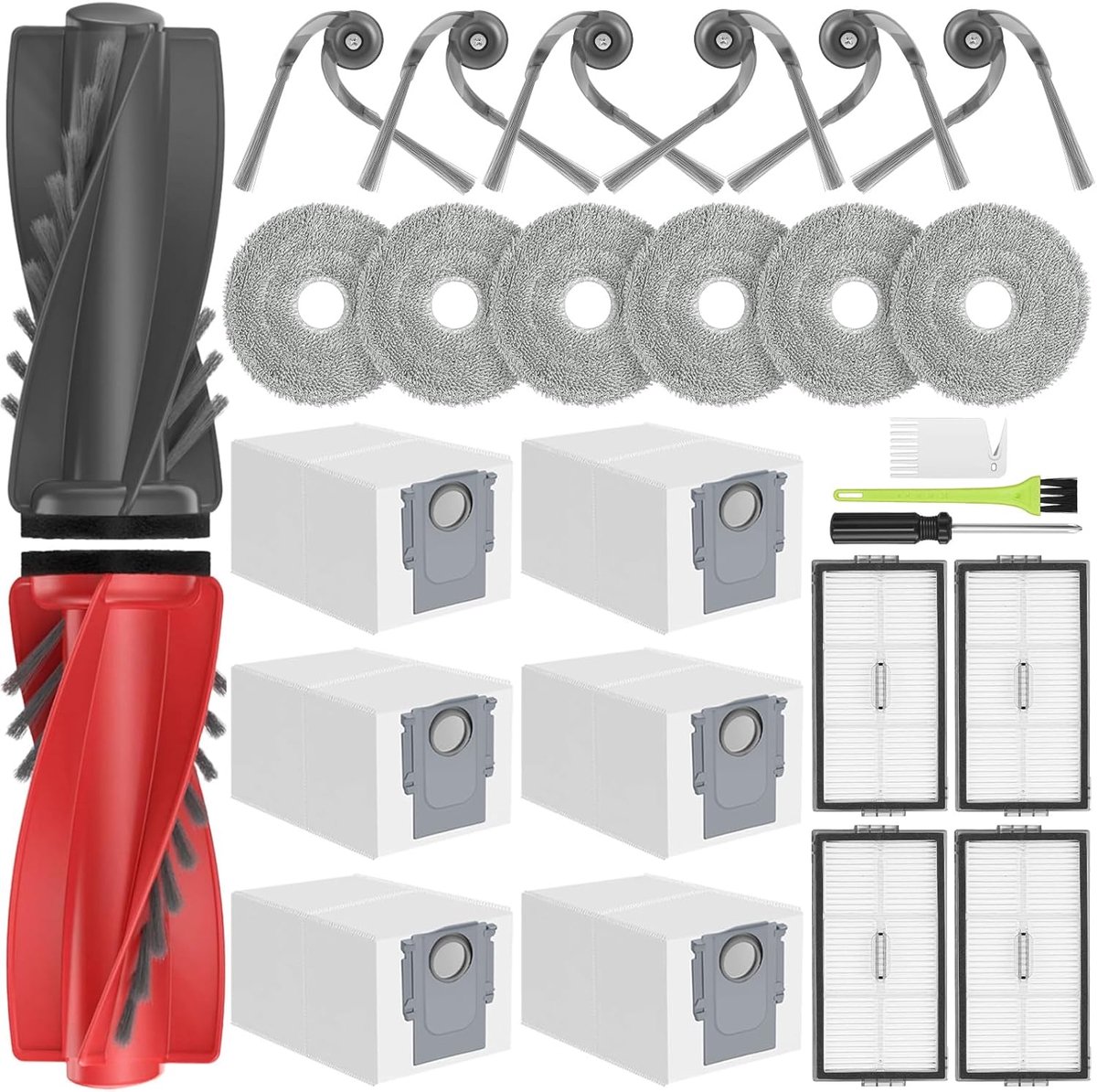 Accessoireset voor Saros 10R reserveonderdelen, accessoires voor 10R robotstofzuiger, 2x hoofdborstel, 6x zijborstels, 6 dweilmoppen, 6 zakken, 4 filters