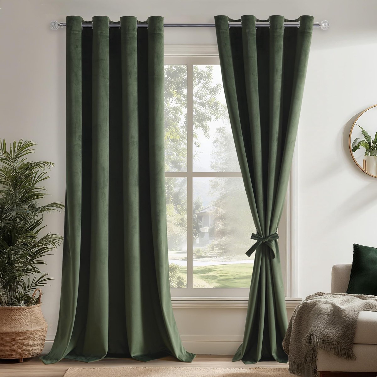 Omgoods - Olijfgroene Velvet Gordijnen Set van 2 - Moderne Verduisteringsgordijnen