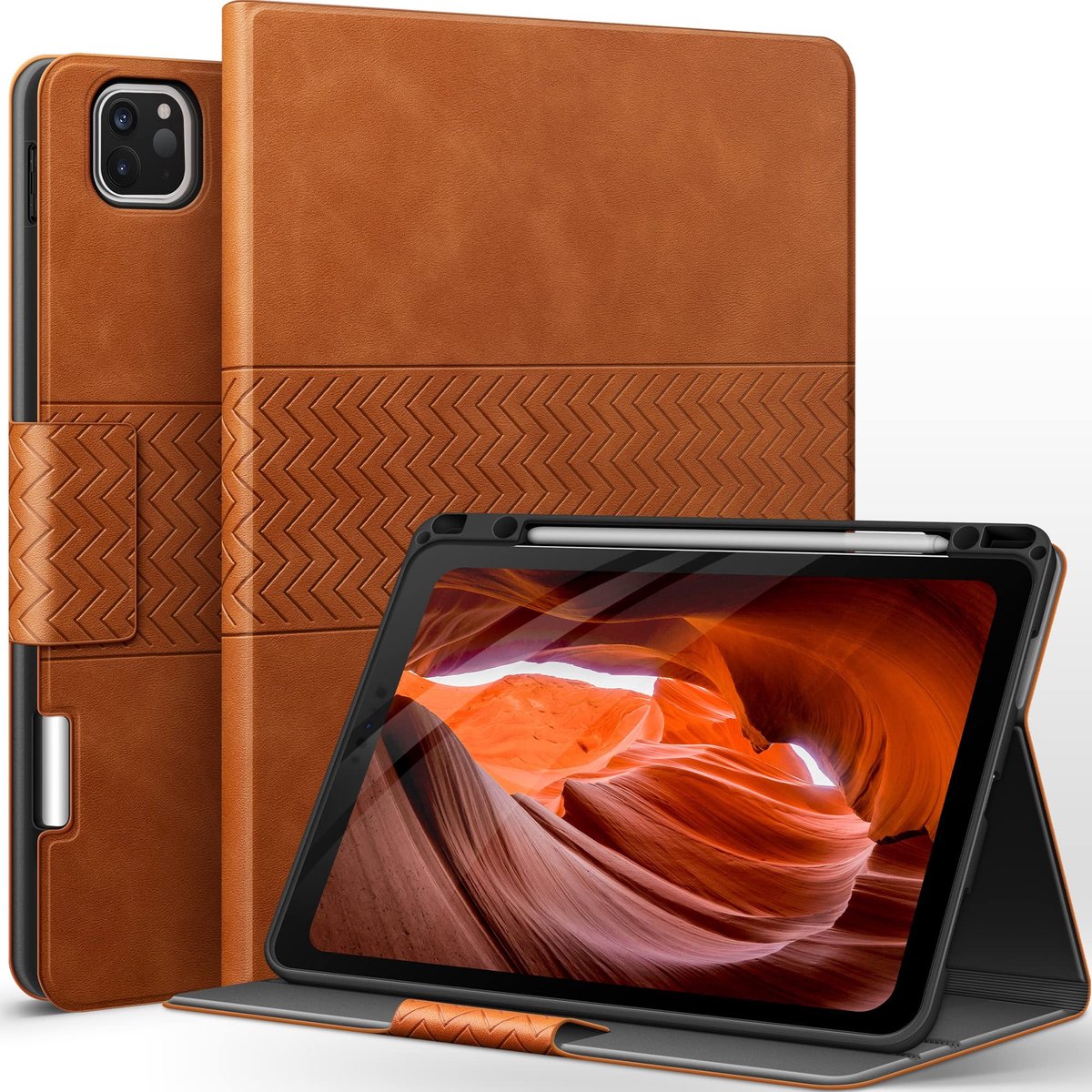 Omgoods - iPad Pro 12.9 Case 2022/2021/2020/2018 - Bruin met Penhouder
