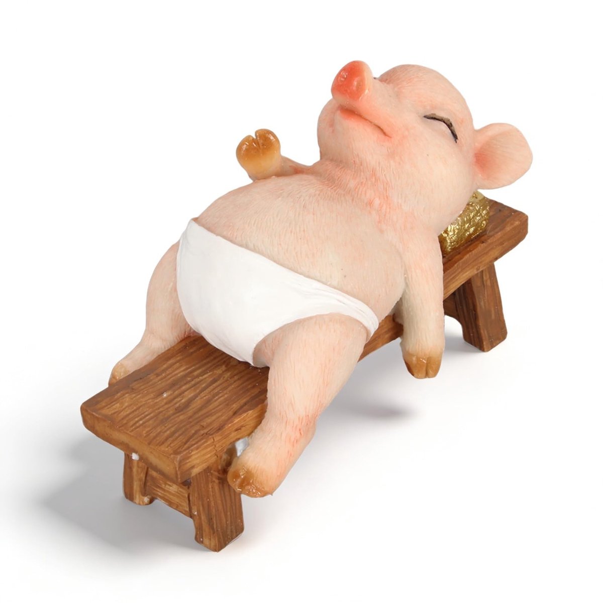 Omgoods - Schattige Varkens Tuinbeeld - Liegend op Bankje Decoratieve Tuinfigurine