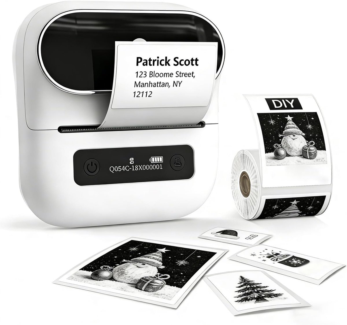 M220 labelprinter, bluetooth, draagbaar etiketteerapparaat, Bluetooth thermo-labelprinter voor barcode, detailhandel, kleine bedrijven, met telefoons en pc-systeem, wit