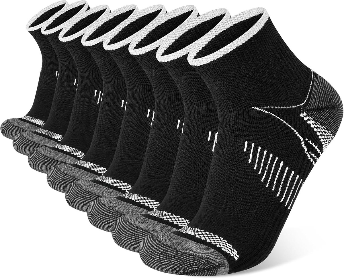8 paar compressiekousen voor mannen en vrouwen, fasciitis plantaris, enkelcompressiesokken voor enkelsteun, pijnverlichting, atletische sokken met ondersteuning van de voetboog, laag uitgesneden