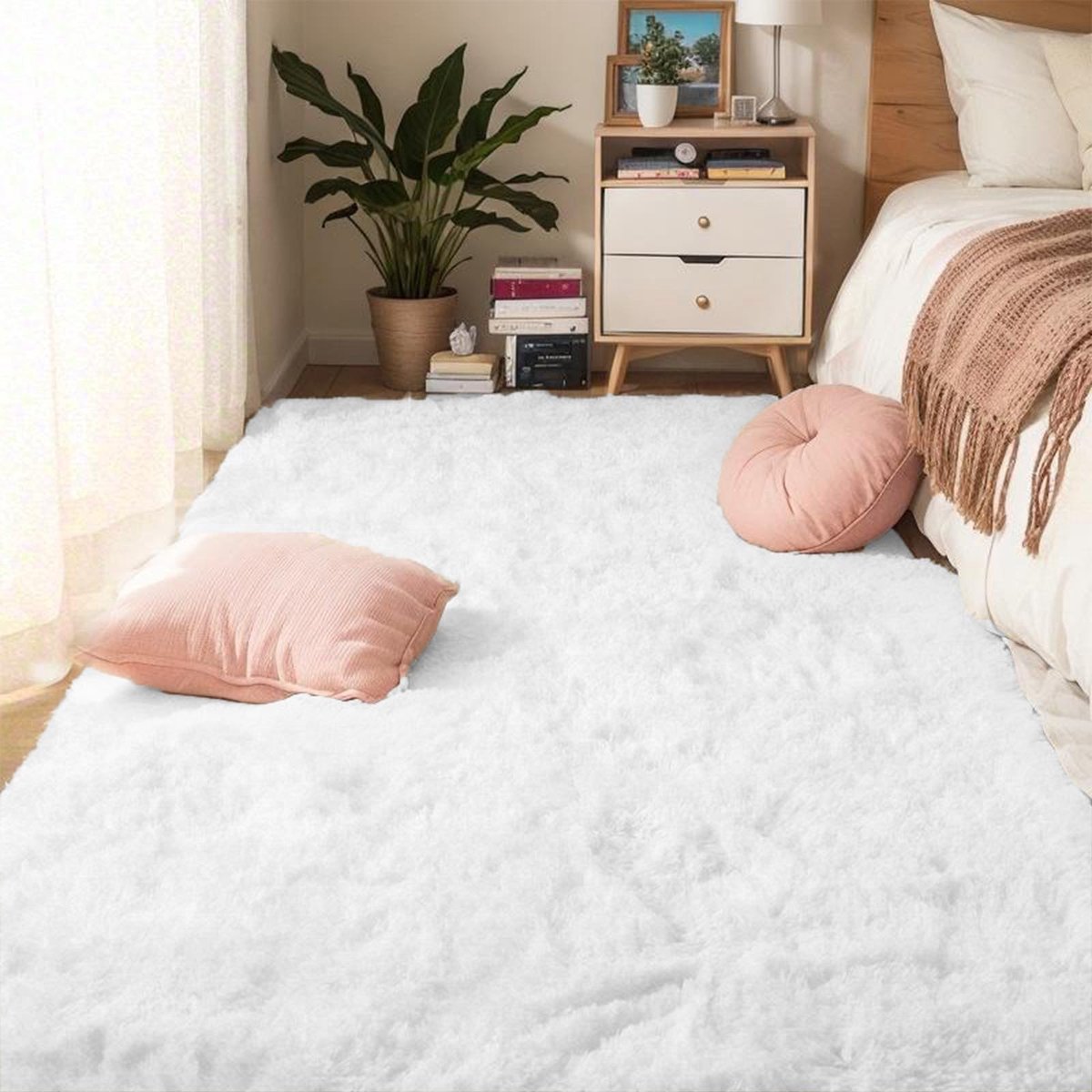 Omgoods - Fluffy Tapijt voor Woonkamer en Slaapkamer - Wasbaar 80 x 160 cm Wit
