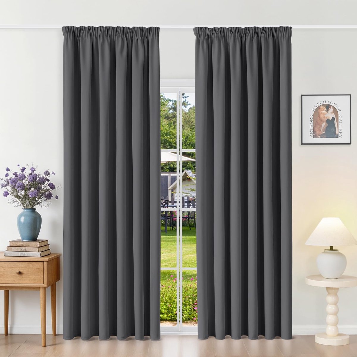 Omgoods - Thermal Gordijnen met Rimpelband - Donkergrijs (Set van 2)