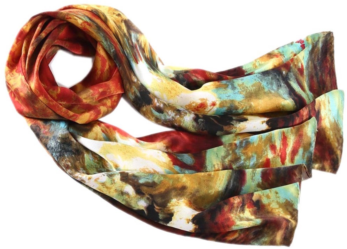 Omgoods - Lange Zijde Sjaal met Van Gogh Schilderij - Mode Accessoire voor Vrouwen