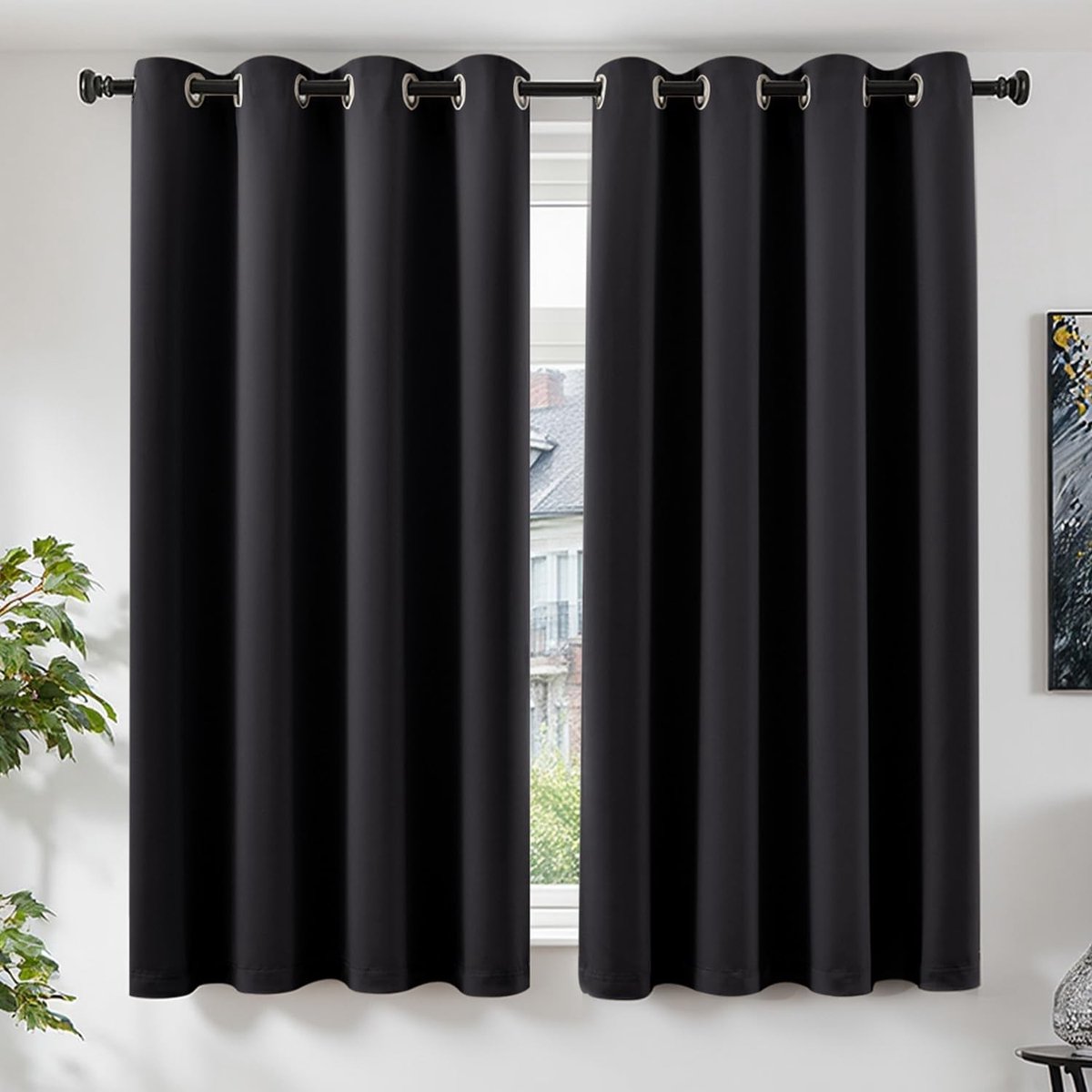 Omgoods - Opaque Blackout Gordijnen Set van 2 - 175 x 140 cm - Zwarte Raamdecoratie