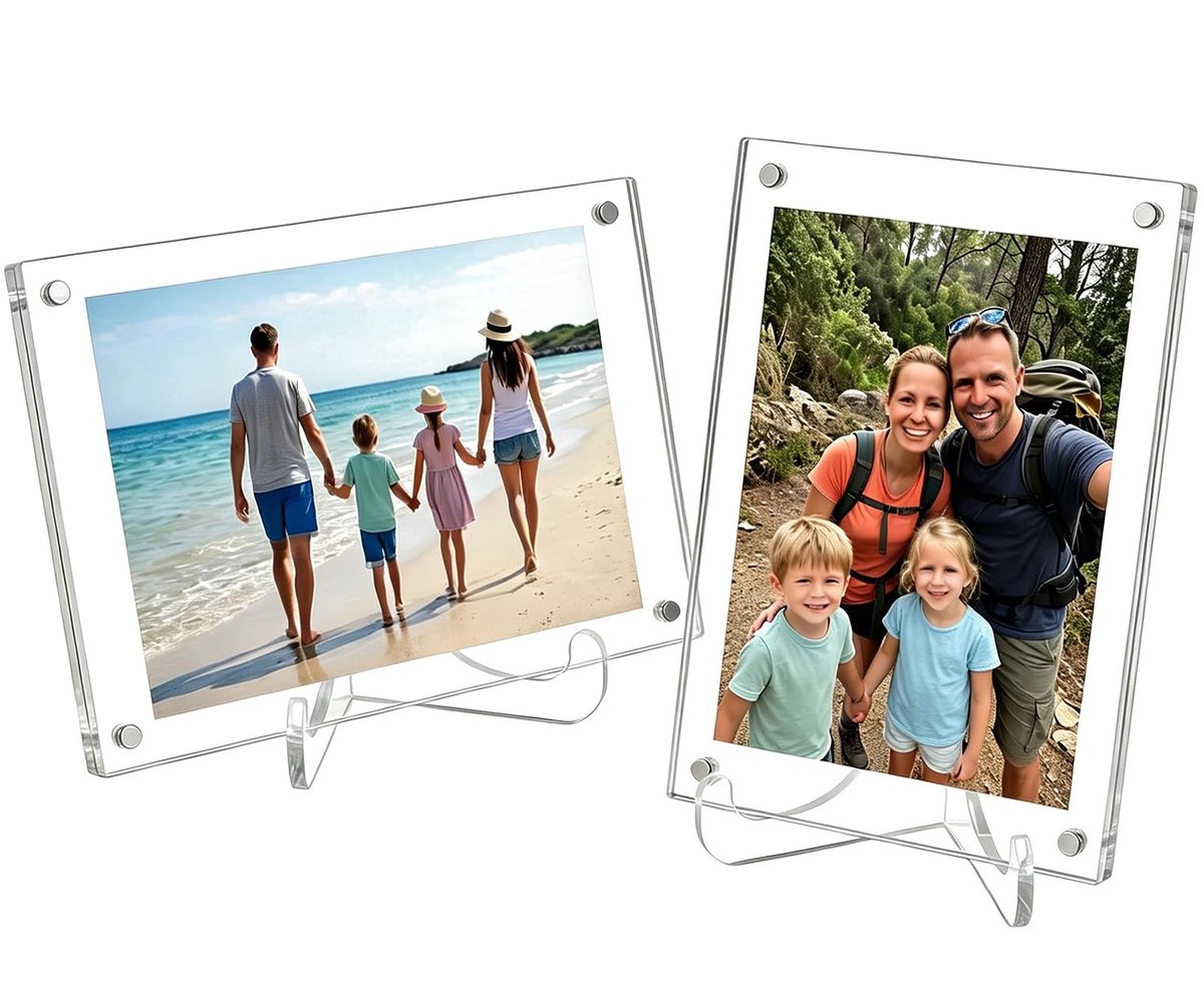 Omgoods - Set van 2 Acryl Fotolijsten 10 x 15 cm - Dubbelzijdige Magnetische Fotolijsten zonder Frame