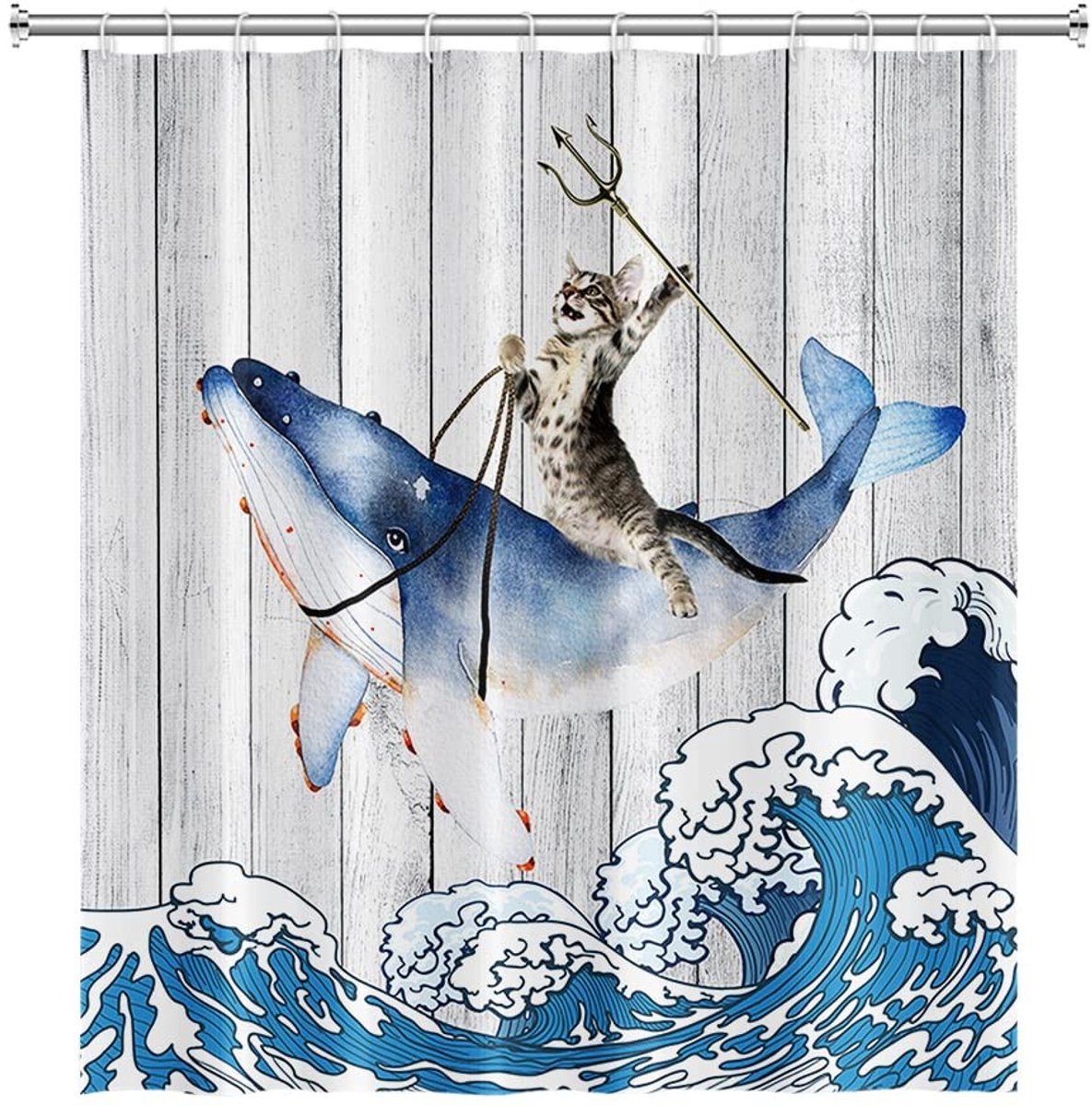 Omgoods - Grappig Kat op Walvis Douchegordijn 180 x 180 cm