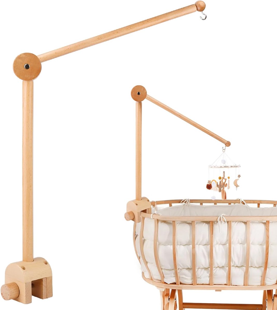 Mobiele houder, verstelbare mobiele houder, luiertafel voor kinderkamer, houder voor mobiel babyhout, mobiele standaard om op te hangen, kinderbedden en luiertafels, mobiels/windspelspeelgoed
