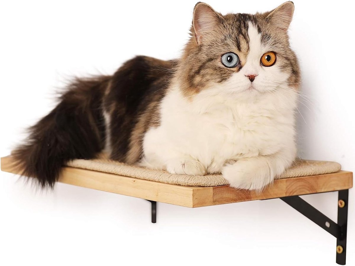 Zwevende wandplank met krabmat voor katten, 2 cm dik, massief rubber, houten hangplanken, 40 x 25 cm