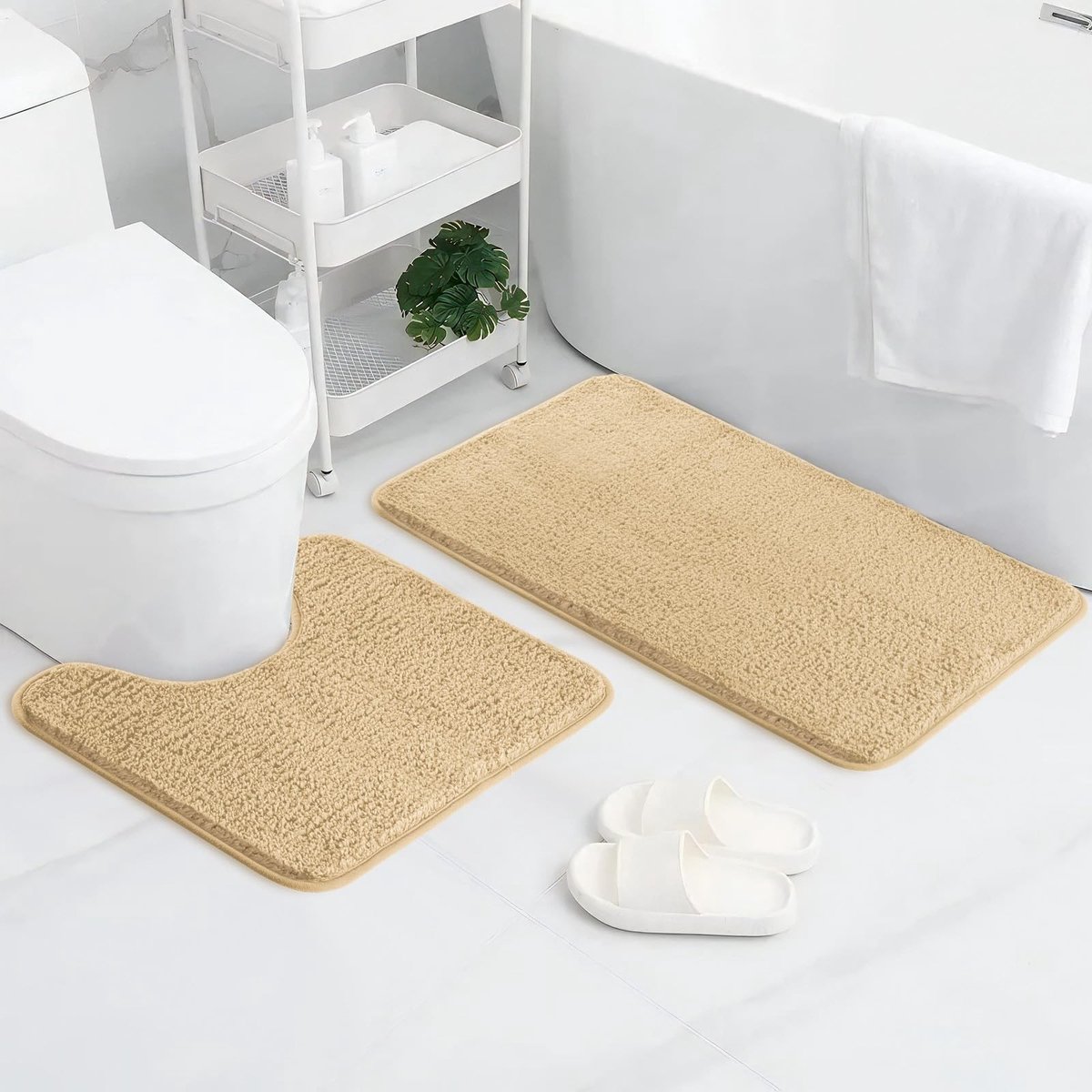 Omgoods - Set van 2 Microvezel Badmatten, Extra Zacht, Antislip en Sneldrogend, 50 x 80 cm + 50 x 40 cm