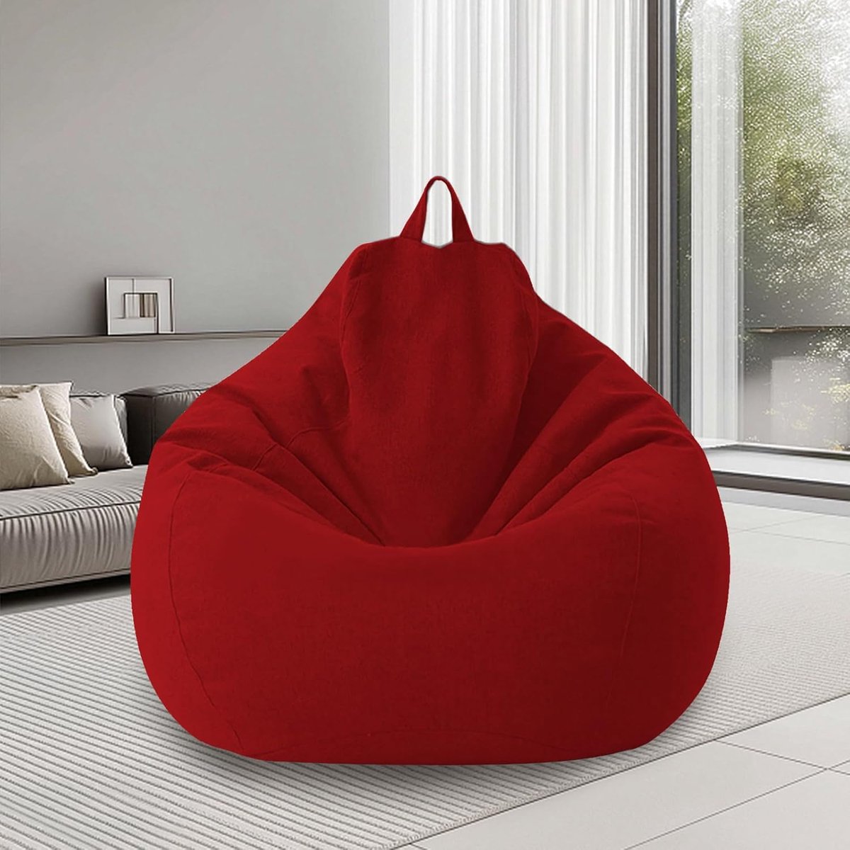 Zitzak voor volwassenen, Bean Bag met handvat, XL-zitzakhoes, alleen overtrek (zonder vulling), voor slaapkamer, woonkamer, buiten, 100 x 120 cm (rood)