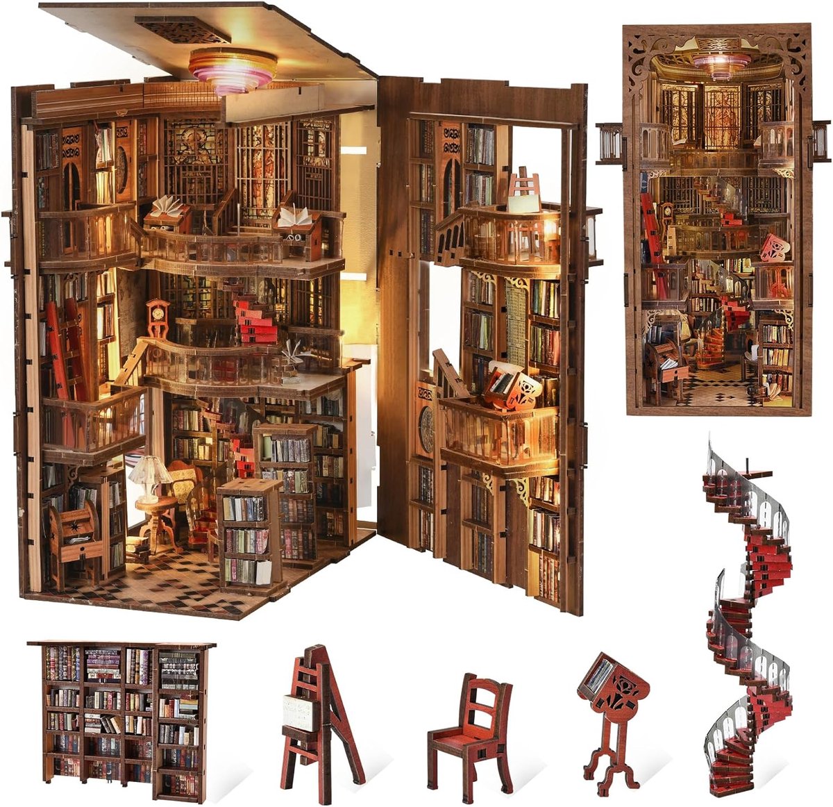 Book Nook Kit, DIY poppenhuis, boekhoek, miniatuurkit voor volwassenen en tieners, 3D houten puzzel, boekenhoek, boekenplank (Abbey Library)