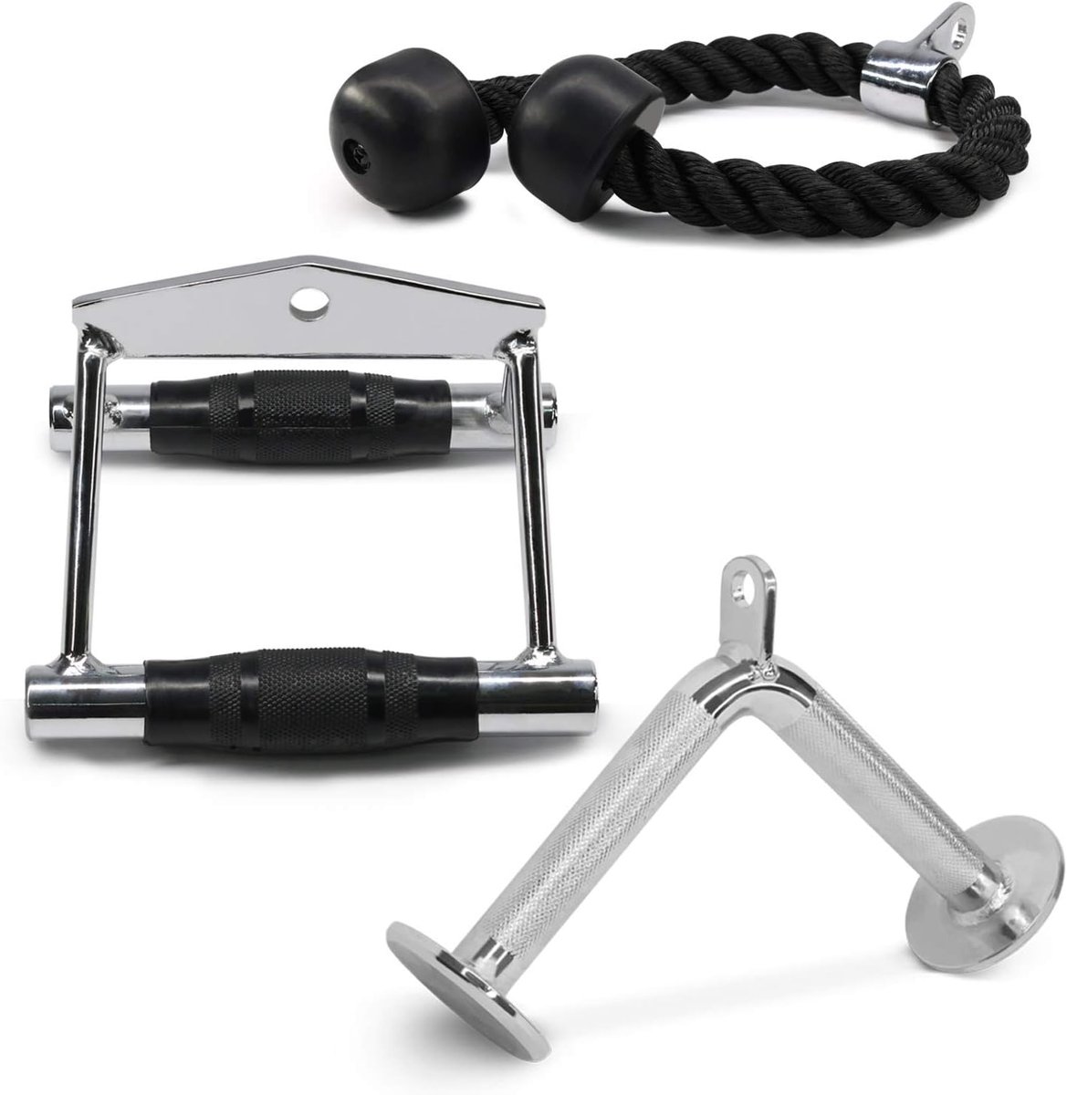 Dubbele-D roeihandel kabelbevestiging, antislip handvat en 360° stalen draaibare (optionele dubbele D-handgreep, tricep-touw en V-vormige stang)