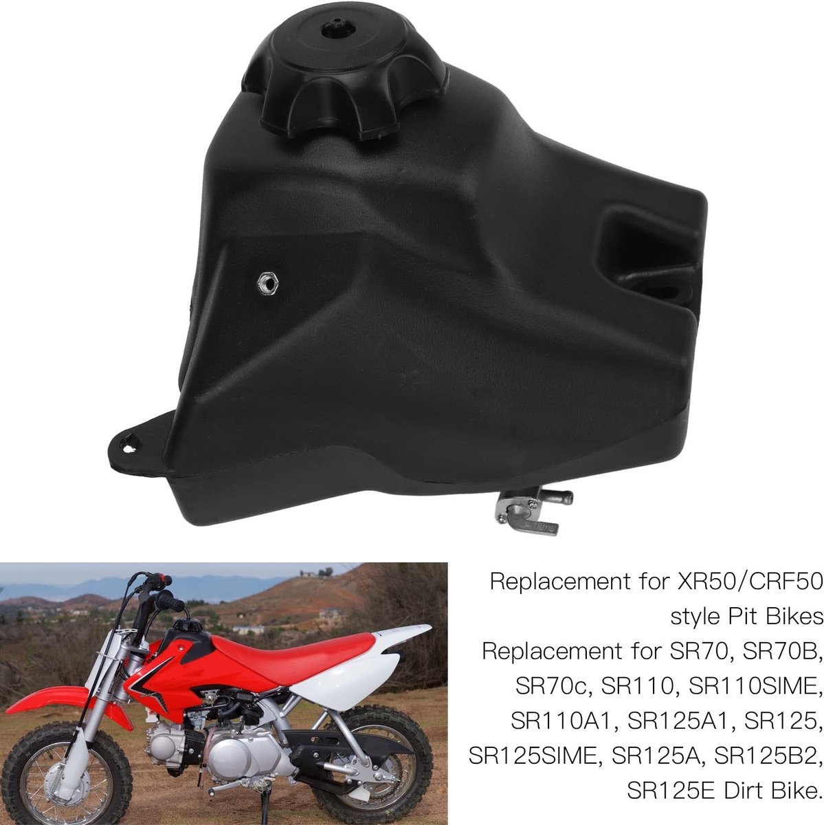 Omgoods - Zwarte Dirt Pit Bike brandstoftank - Vervanging voor XR50 CRF50 - Professionele kwaliteit - Zwart - Geschikt voor motorwerkplaatsen - Ide...