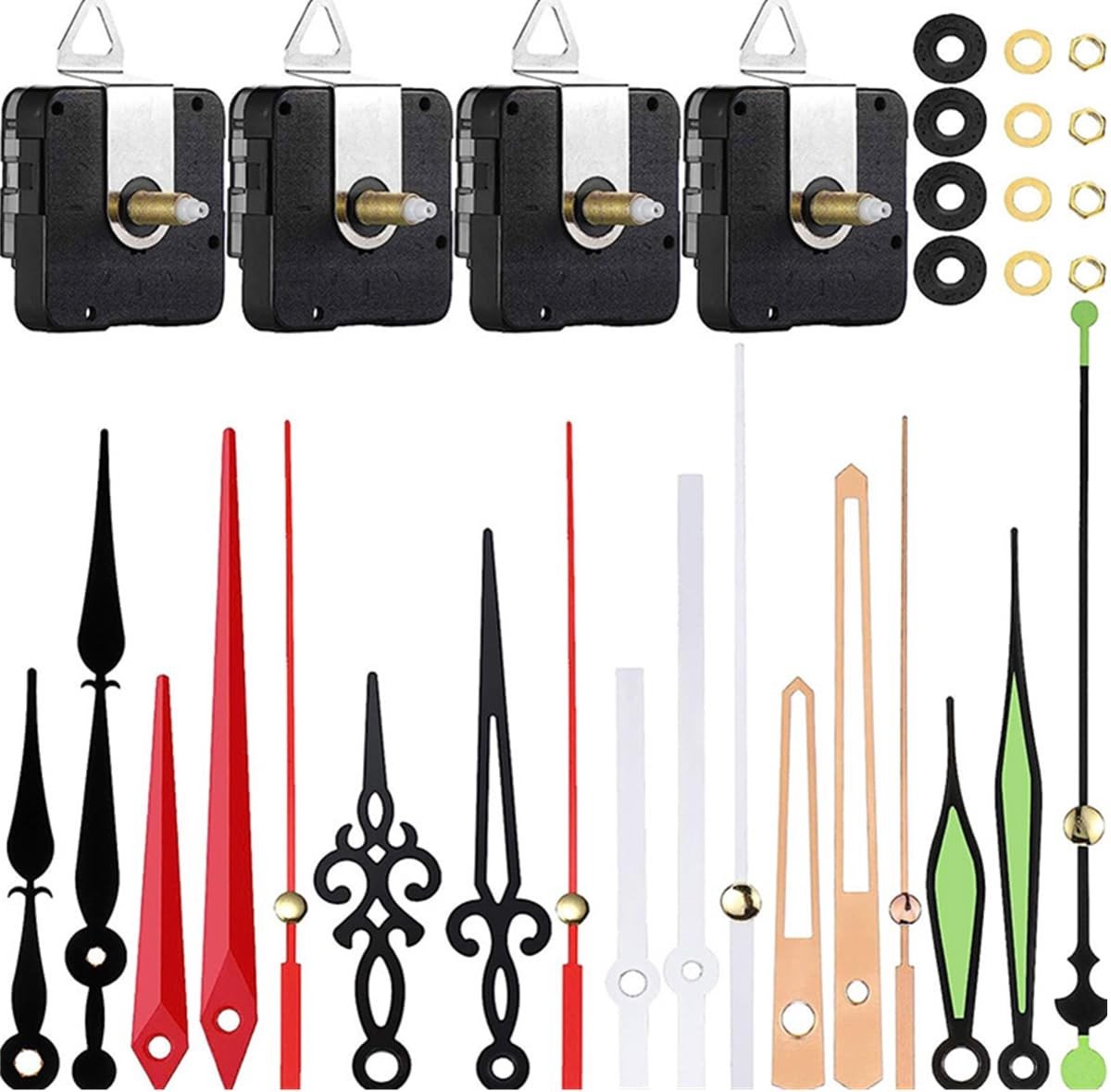 Omgoods- Klokmechanisme 4 Stuks - Kwartsklok Beweging - Vervanging Uurwerk - Wijzers Inclusief - DIY Klok Reparatie - Lange Schacht
