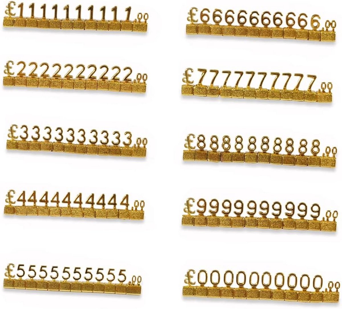 10 sets mini 3D metalen prijskaartjes, verstelbare verwijderbare prijskaartje standaard blok kit voor sieraden, horloges, ringen en luxe goederen (goud/GBP)
